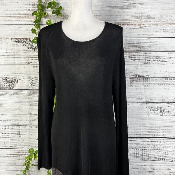 Eileen Fisher Tunic Top Women's Size L Black Silver Stretch Lagenlook Oversized - Picture 3 of 14